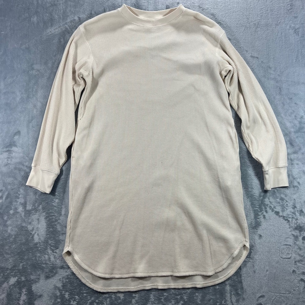 UNIQLO Waffle Knit Dress Womens Medium Beige Long Sleeve Thermal 451237